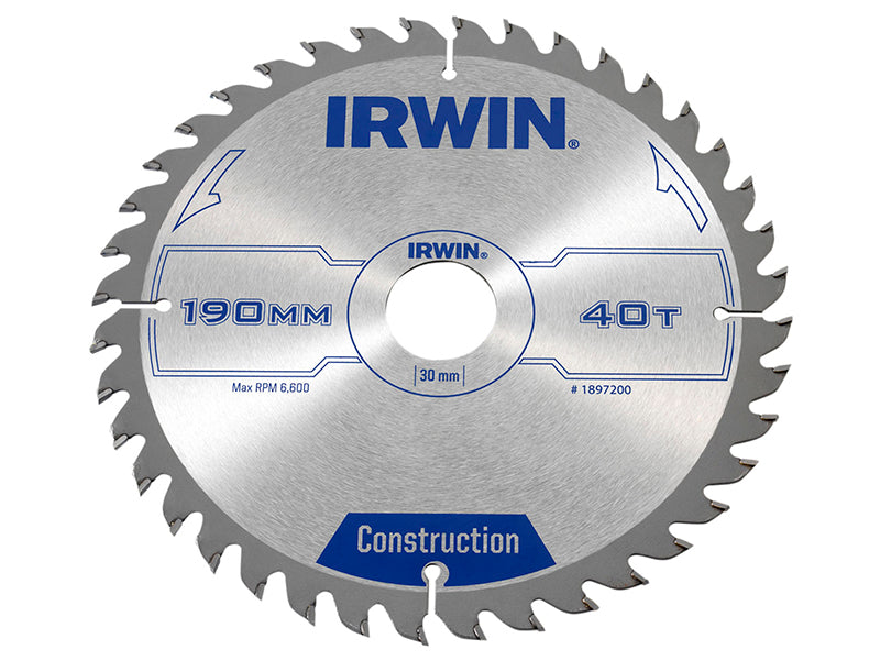 IRWIN® Construction Circular Saw Blade 190 x 30mm x 40T ATB