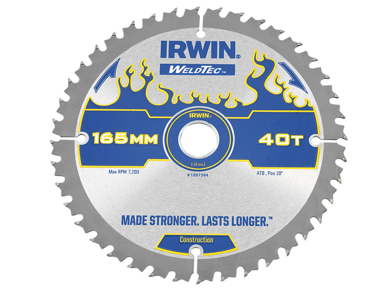 IRWIN® Weldtec Cordless Circular Saw Blade 165 x 20mm x 40T ATB