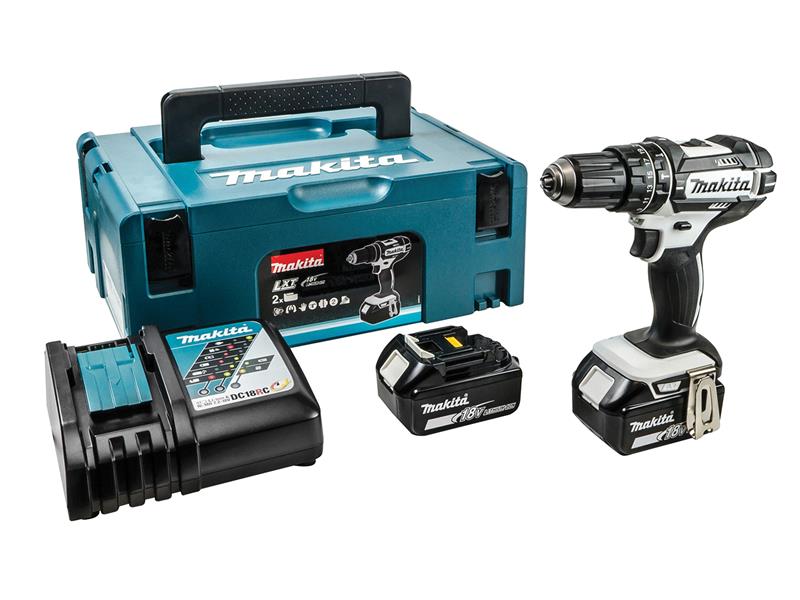 Makita DHP482RTWJ Black & White Combi Drill 18V 2 x 5.0Ah Li-ion