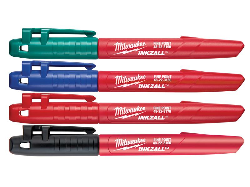 Milwaukee Hand Tools INKZALL™ Fine Tip Marker Assorted Colours (Pack 4)