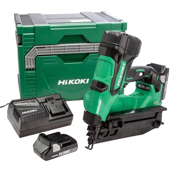 HIKOKI ANGLED FINISH NAILER 18V 16GA C/W 2 X BATTERY