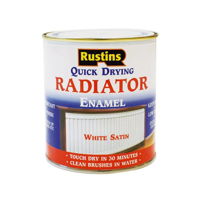 RUSTINS Q/D WHITE RADIATOR PAINT SATIN 500ML