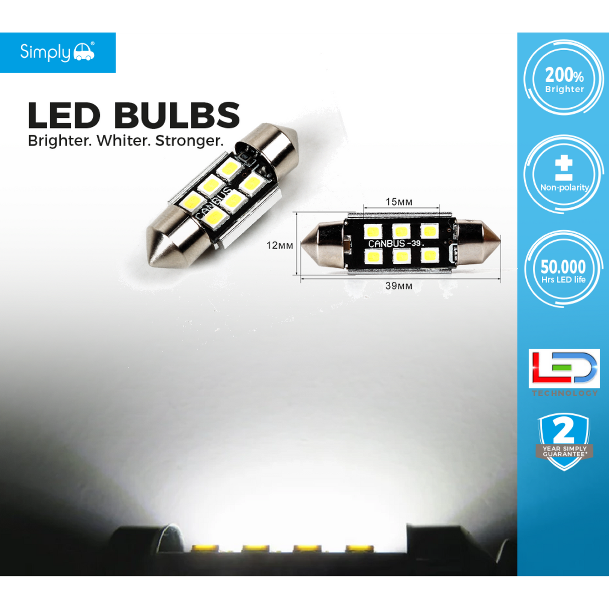 SIMPLY 272 6 LED WHITE CANBUS NUMBER PLATE LIGHT BULB