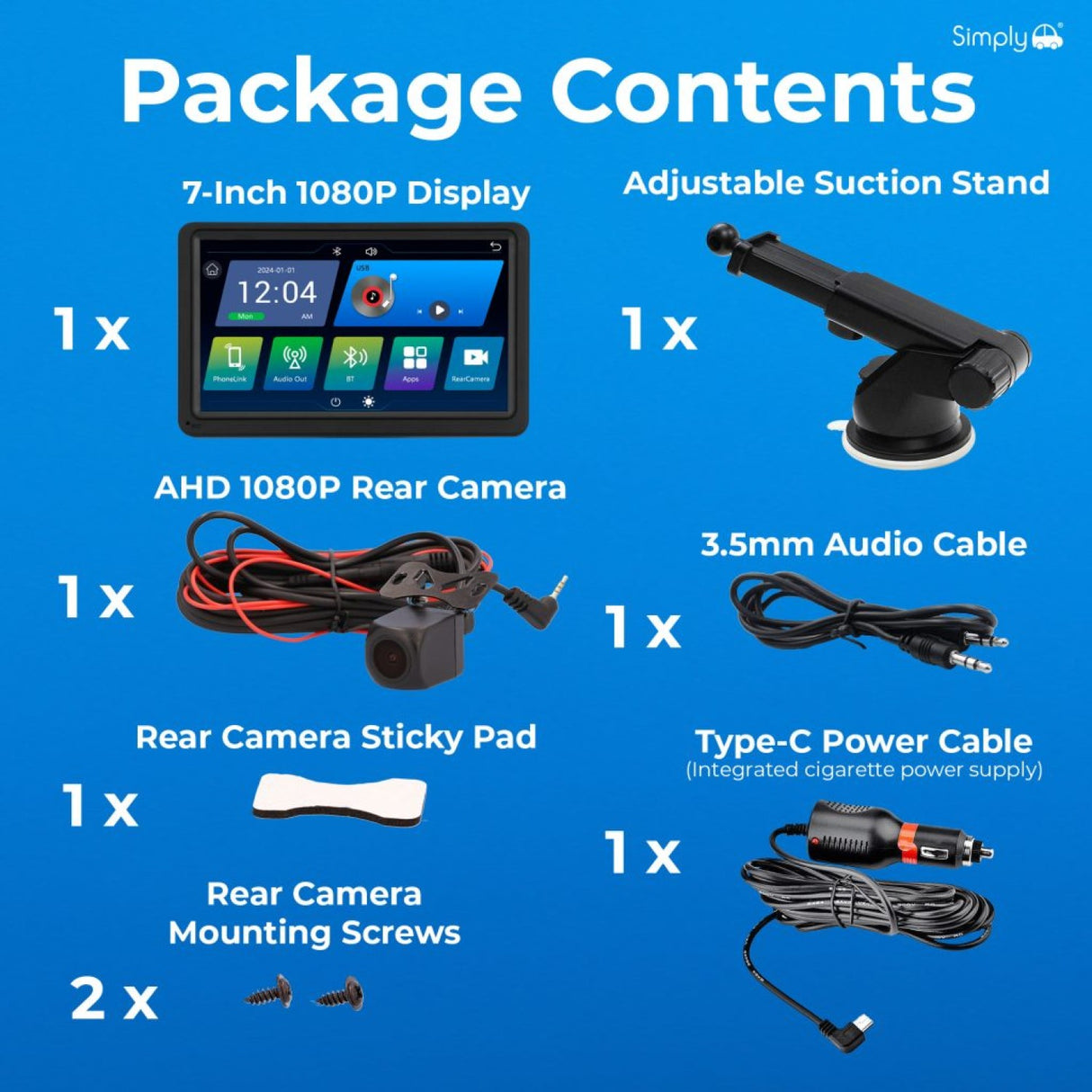 SIMPLY AUTO SMART IN CAR DISPLAY WITH REAR CAMERA