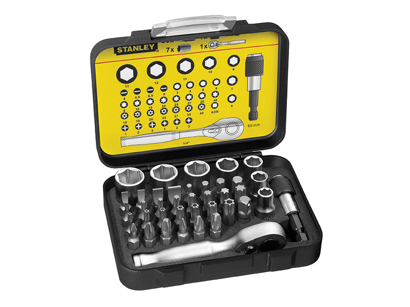 STANLEY® 1/4in Drive Ratchet, Bit & Socket Set, 39 Piece