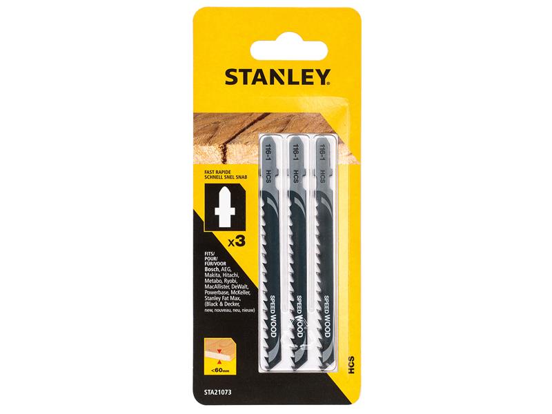 STANLEY® HCS Fast Wood T-Shank Jigsaw Blade 100mm (Pack 3)