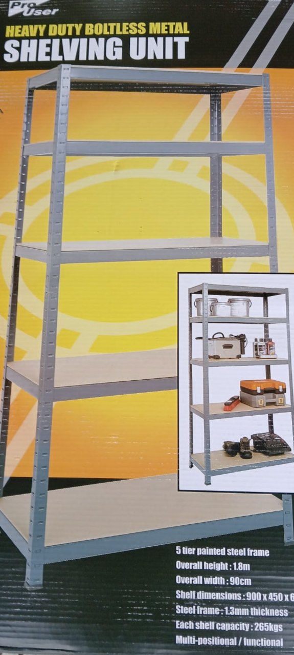 PROUSER 1.8m Heavy Duty Boltless 5 Tier Metal Shelving Unit
