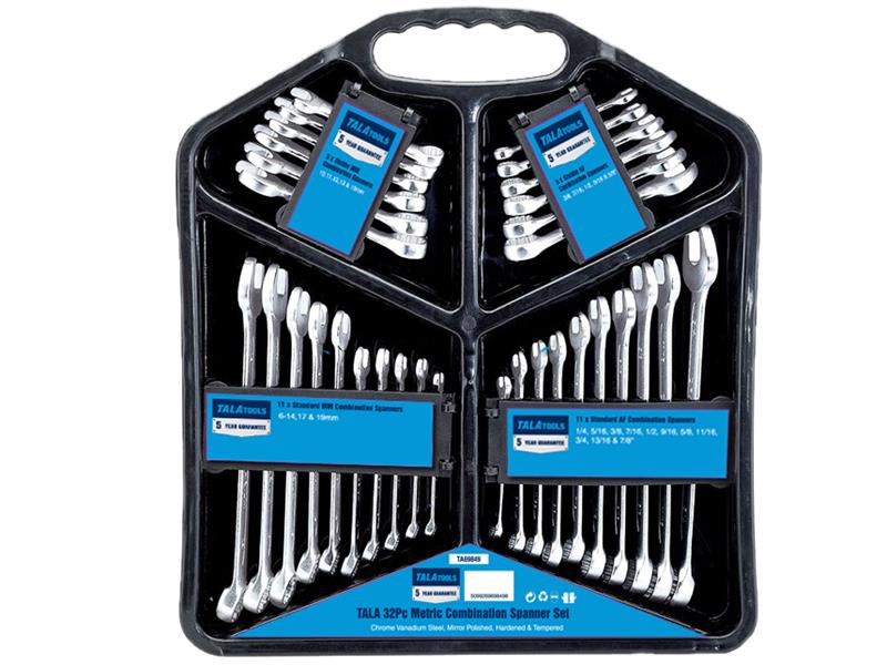 TALAtools Metric/Imperial Combination Spanner Set, 32 Piece