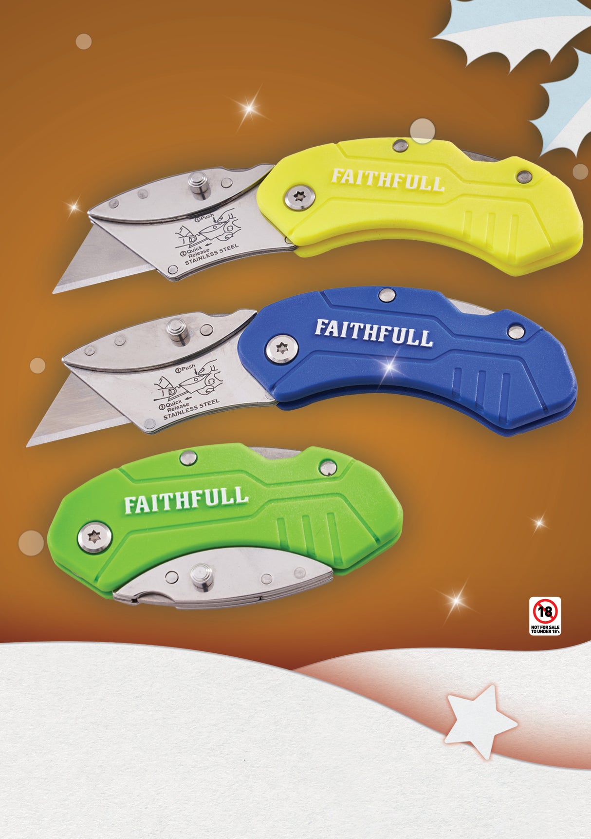 FAITHFULL HI-VIS FOLDING UTILITY KNIFE