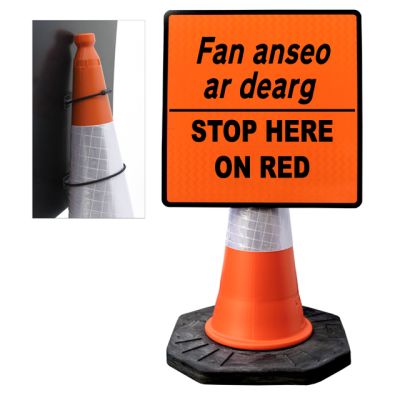 CONE MOUNTED STOP HERE ON RED SIGN REFLECTIVE WK095