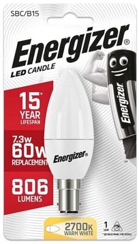 ENERGIZER LED 7.3W (60W) 806 LUMEN B15 CANDLE LAMP WARM WHITE