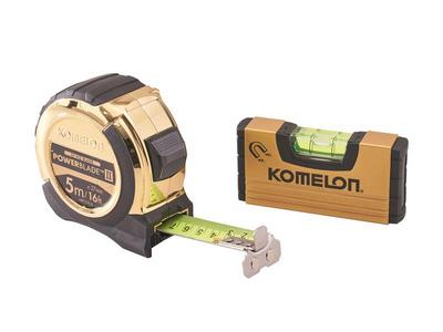 XMS Komelon 5m (16ft) Gold PowerBlade II Tape with Gold Mini Level