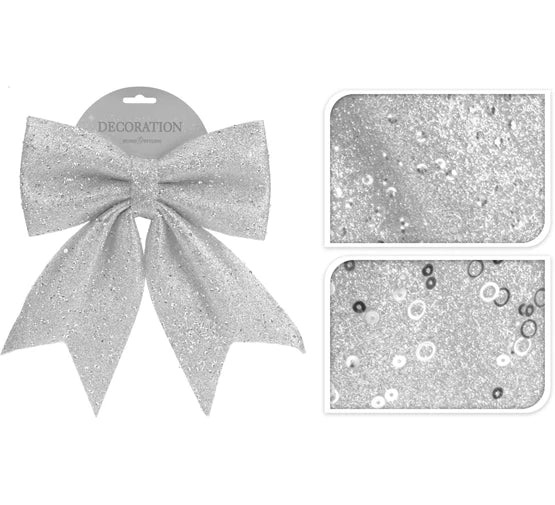 CHRISTMAS BOW SILVER 29CM