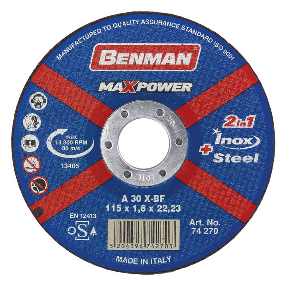 BENMAN CUTTING DISK, FOR STEEL & INOX, MAXPOWER 180X2.5MM