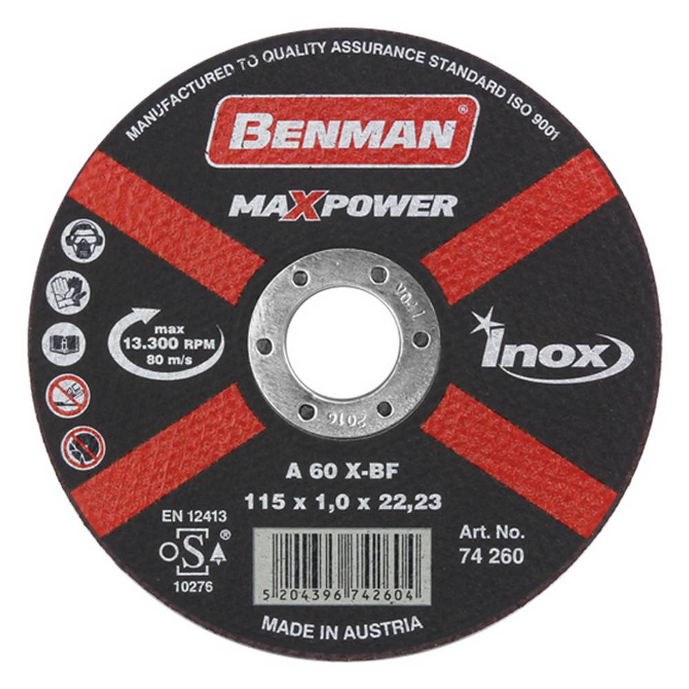 BENMAN CUTTING DISK, FOR INOX, MAXPOWER 115X1.0MM