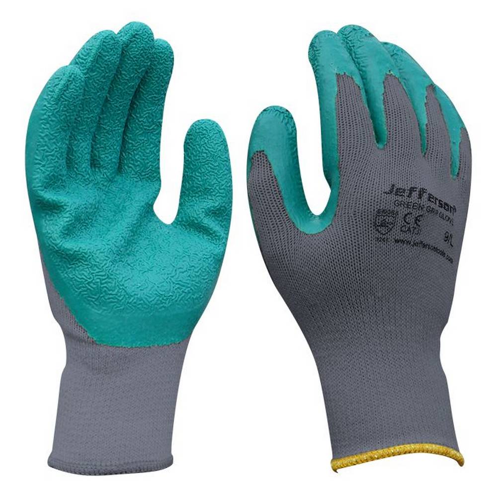 JEFFERSON GREY / GREEN GRIP GLOVES EXTRA LARGE 10 PACK