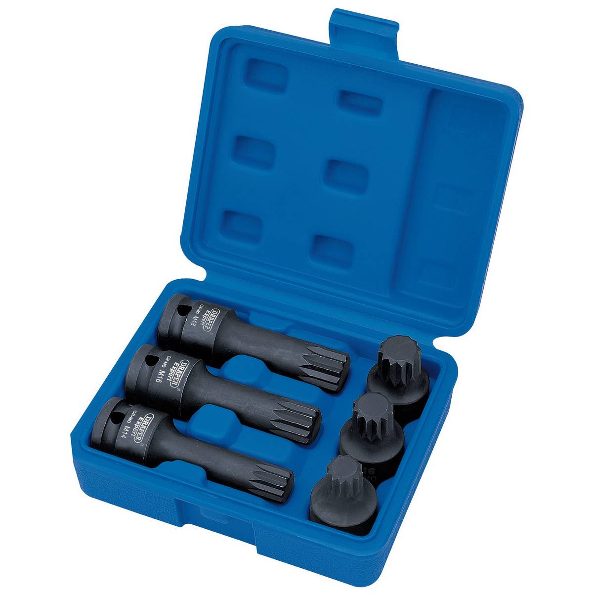 DRAPER IMPACT SPLINE BIT SET, 1/2" SQ. DR. (6 PIECE)