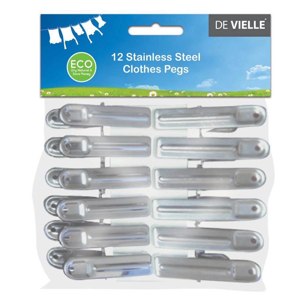 DE VIELLE STAINLESS STEEL CLOTHES PEGS (PACK 12)