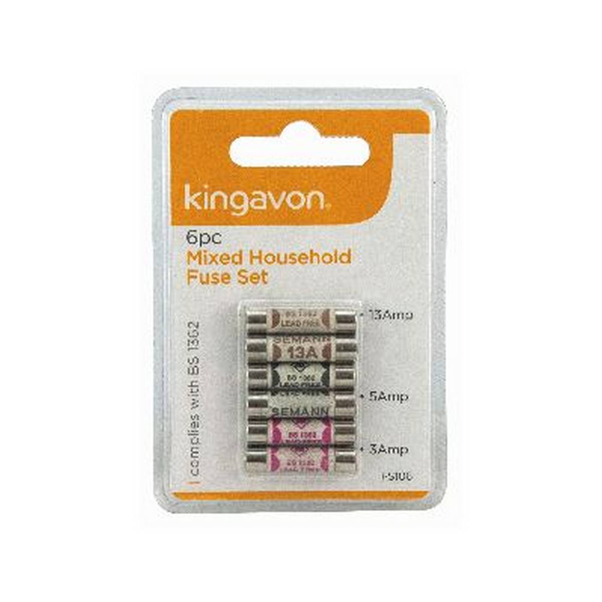 KINGAVON 6PC MIXED HOUSEHOLD FUSE SET BB-FS106