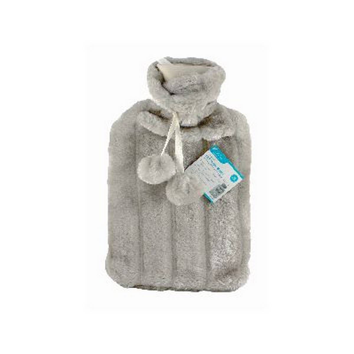 ASHLEY 2L HOT WATER BOTTLE WITH PLUSH FAUX FUR COVER - LIGHT GREY BB-HW181