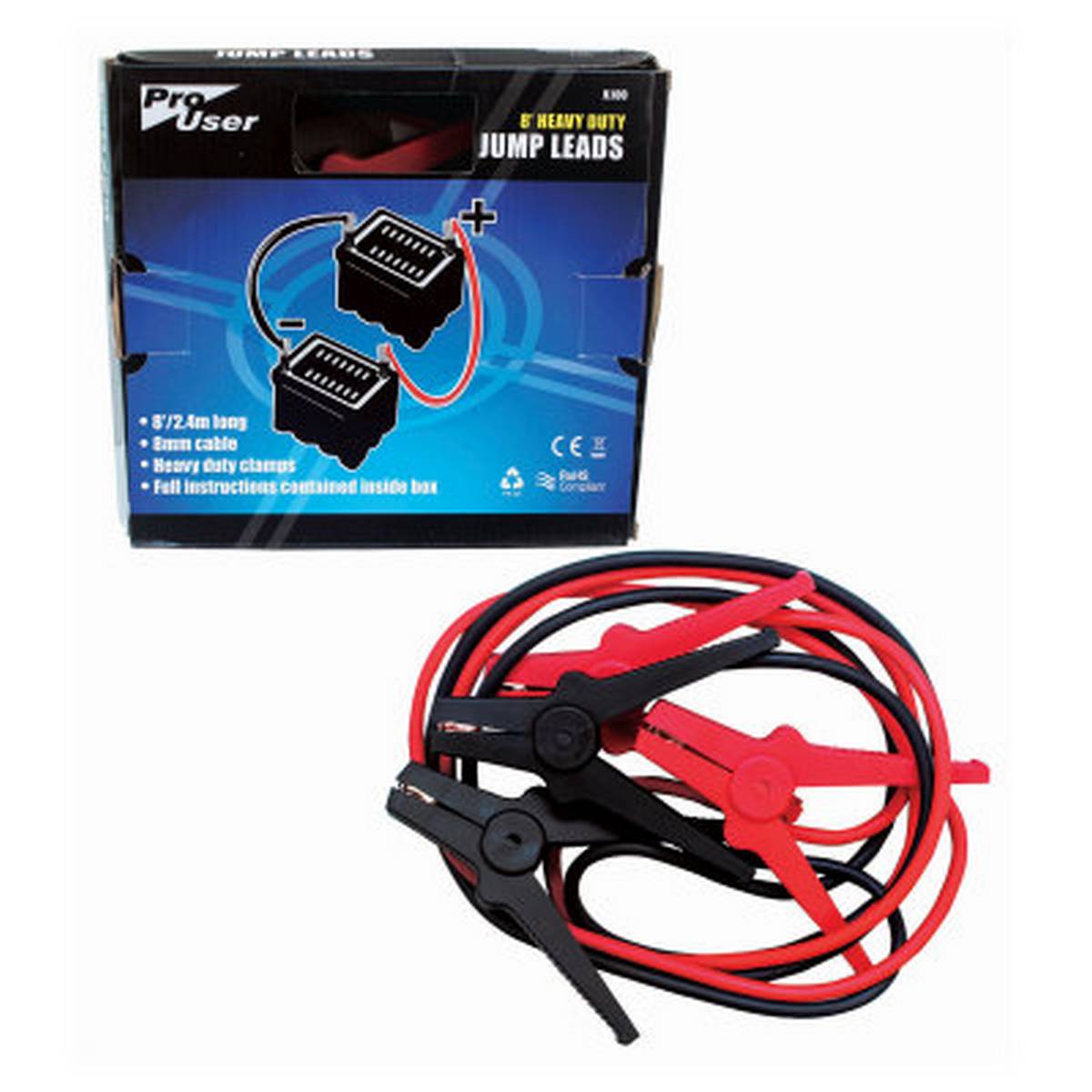 PRO USER 8' JUMP LEADS WITH HEAVY DUTY CLAMPS BB-JL100