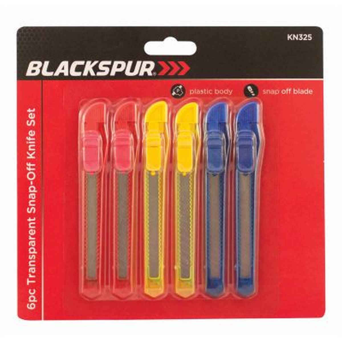 BLACKSPUR 6 PC TRANSPARENT SNAP-OFF KNIFE SET BB-KN325