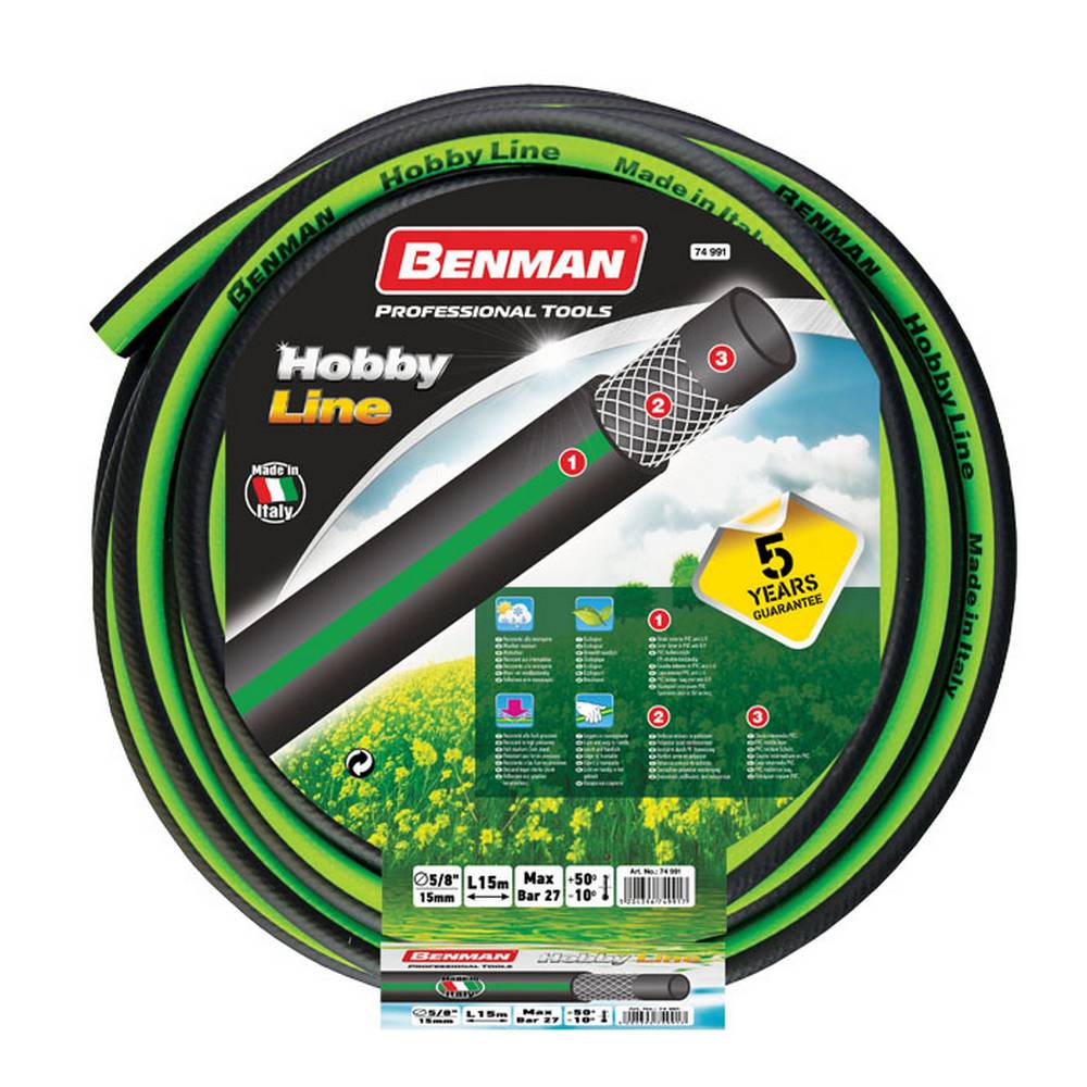 BENMAN GARDEN HOSE HOBBY LINE 1/2"X 25 M (GREEN STRIPES),