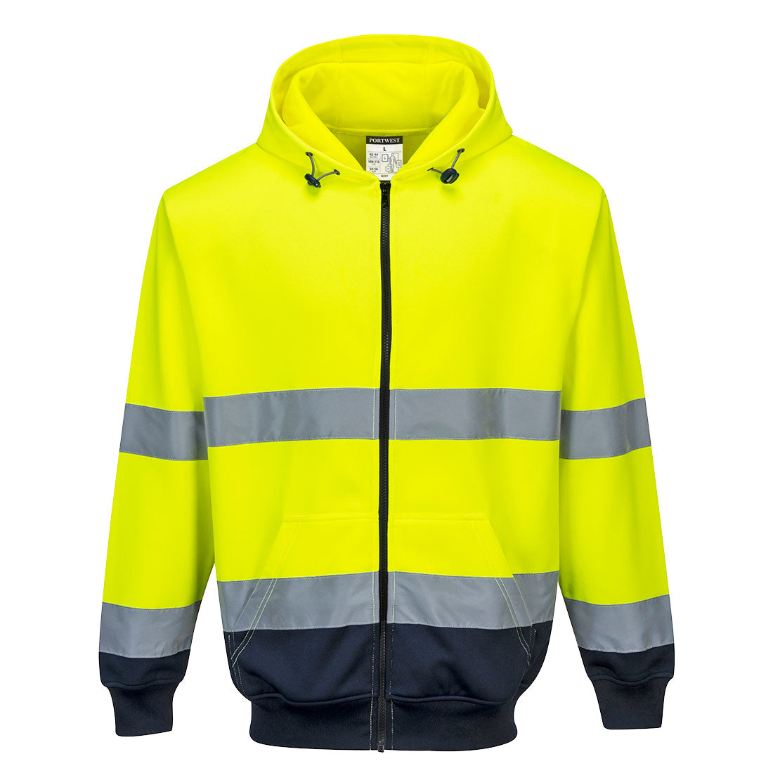 PORTWEST HI-VIS TWO-TONE ZIP FRONT HOODIE - YELLOW