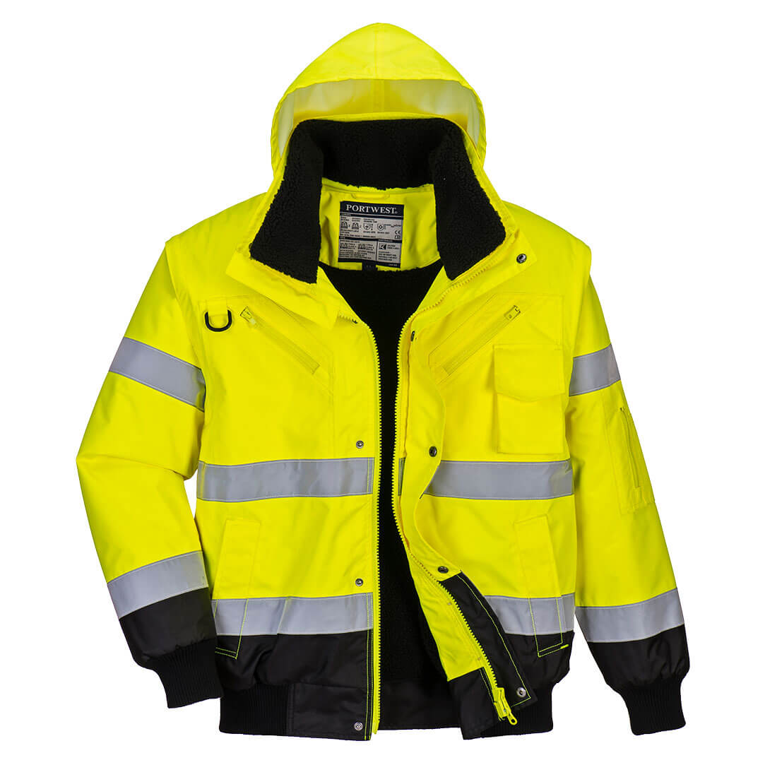 PORTWEST HI VIS CONTRAST BOMBER 3 IN 1 YELLOW / BLACK