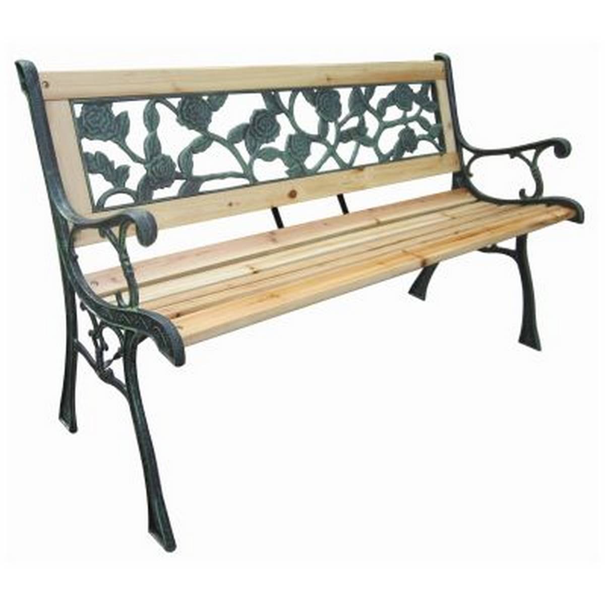 REDWOOD WOODEN GARDEN BENCH WITH ROSE EFFECT BACK BB-FC118