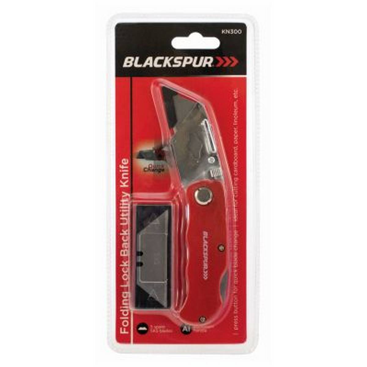 BLACKSPUR FOLDING LOCK BACK UTILITY KNIFE WITH 5 SPARE BLADES BB-KN300