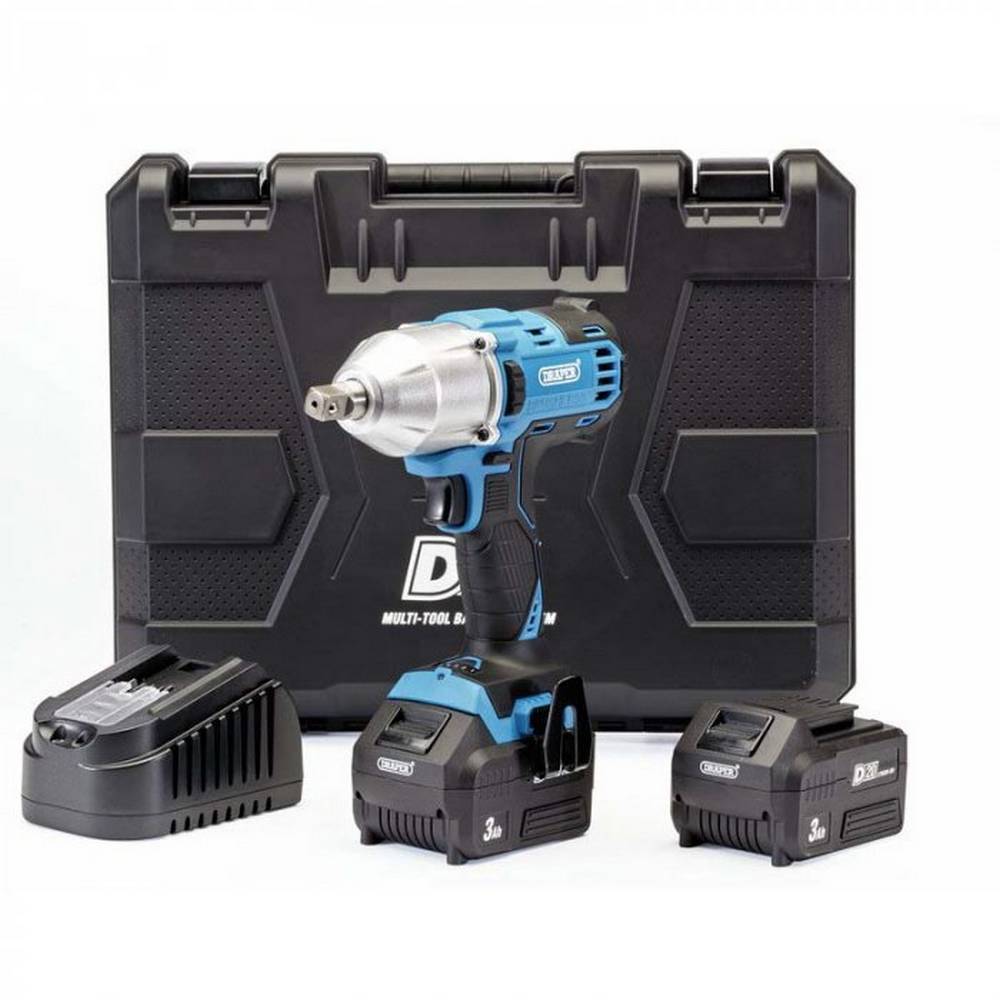 DRAPER D20 20V BRUSHLESS MID-TORQUE IMPACT WRENCH, 1/2", 400NM, 2 X 3.0AH BATTERIES, 1 X CHARGER