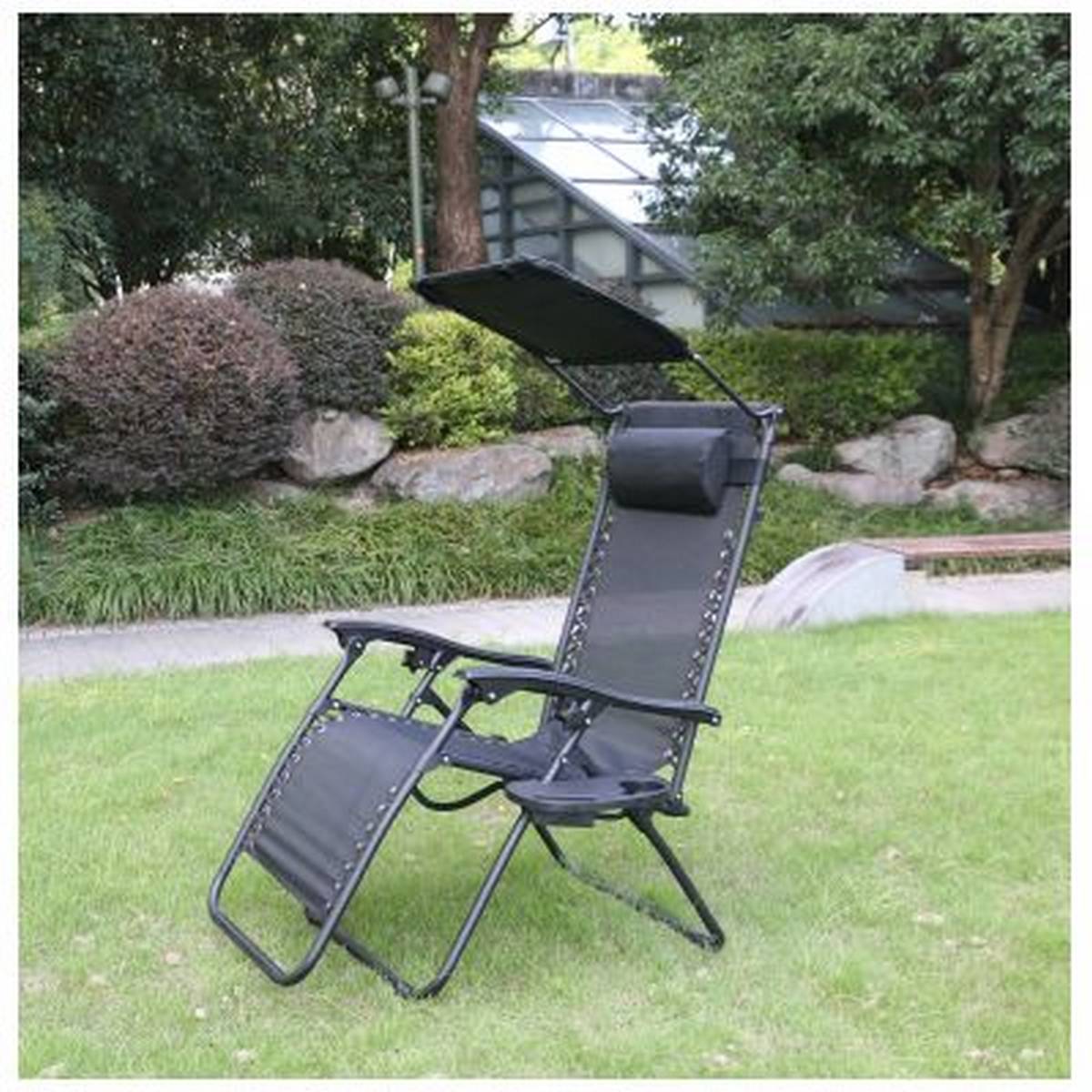 REDWOOD TEXTILENE RECLINING CHAIR WITH CANOPY AND SIDE TABLE - BLACK BB-FC112
