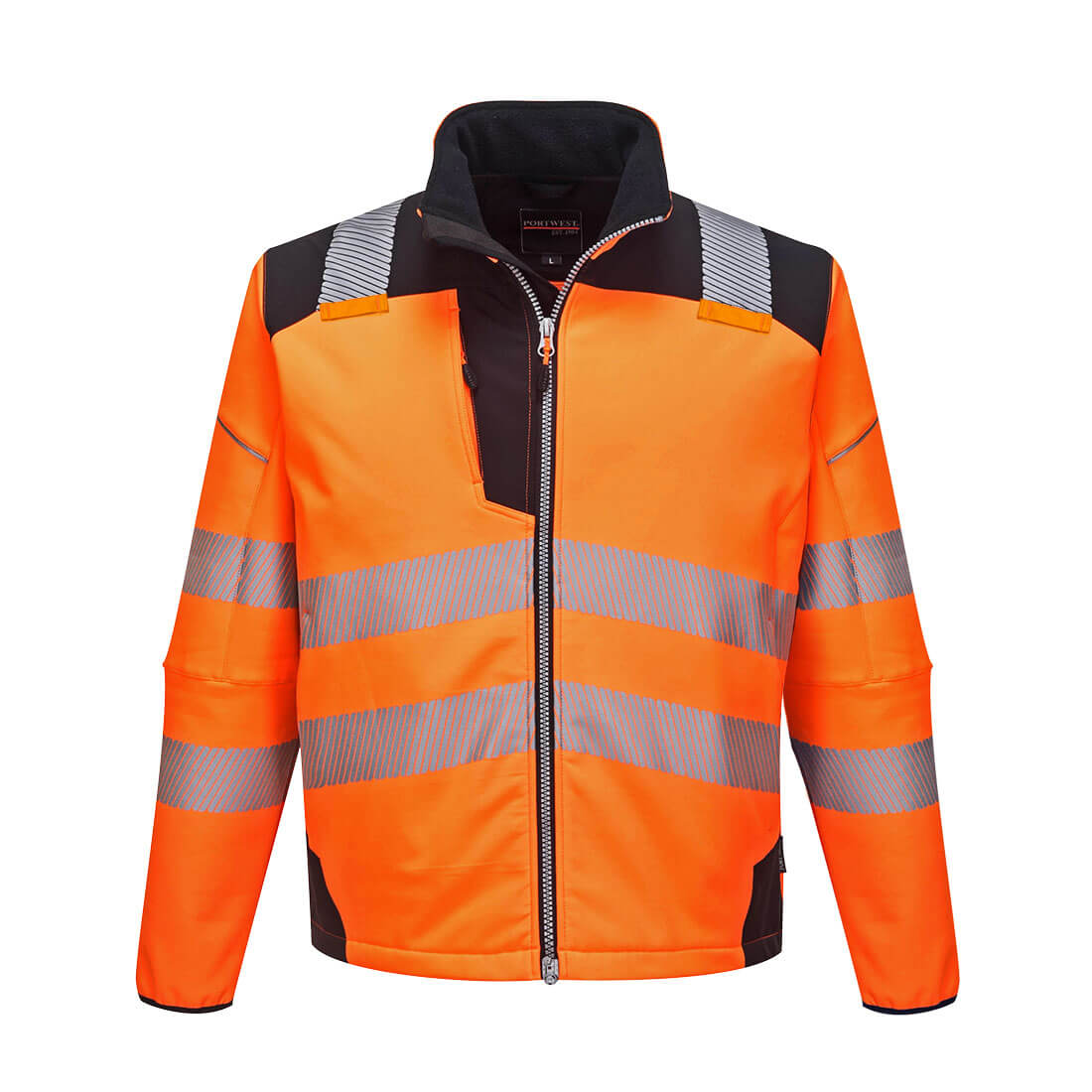 PORTWEST PW3 HI VIS SOFTSHELL JACKET - ORANGE / BLACK