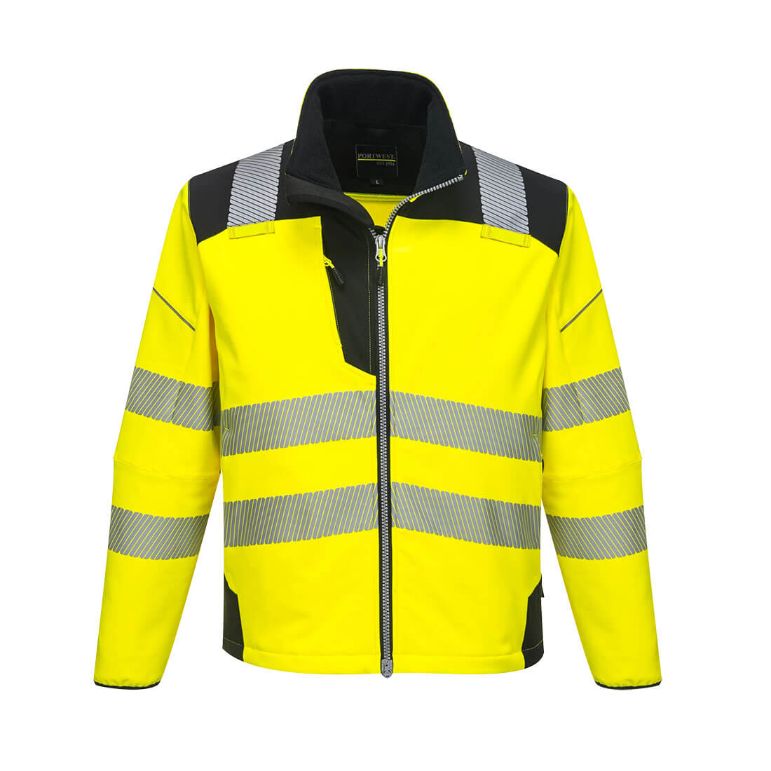 PORTWEST PW3 HI VIS SOFTSHELL JACKET - YELLOW / BLACK