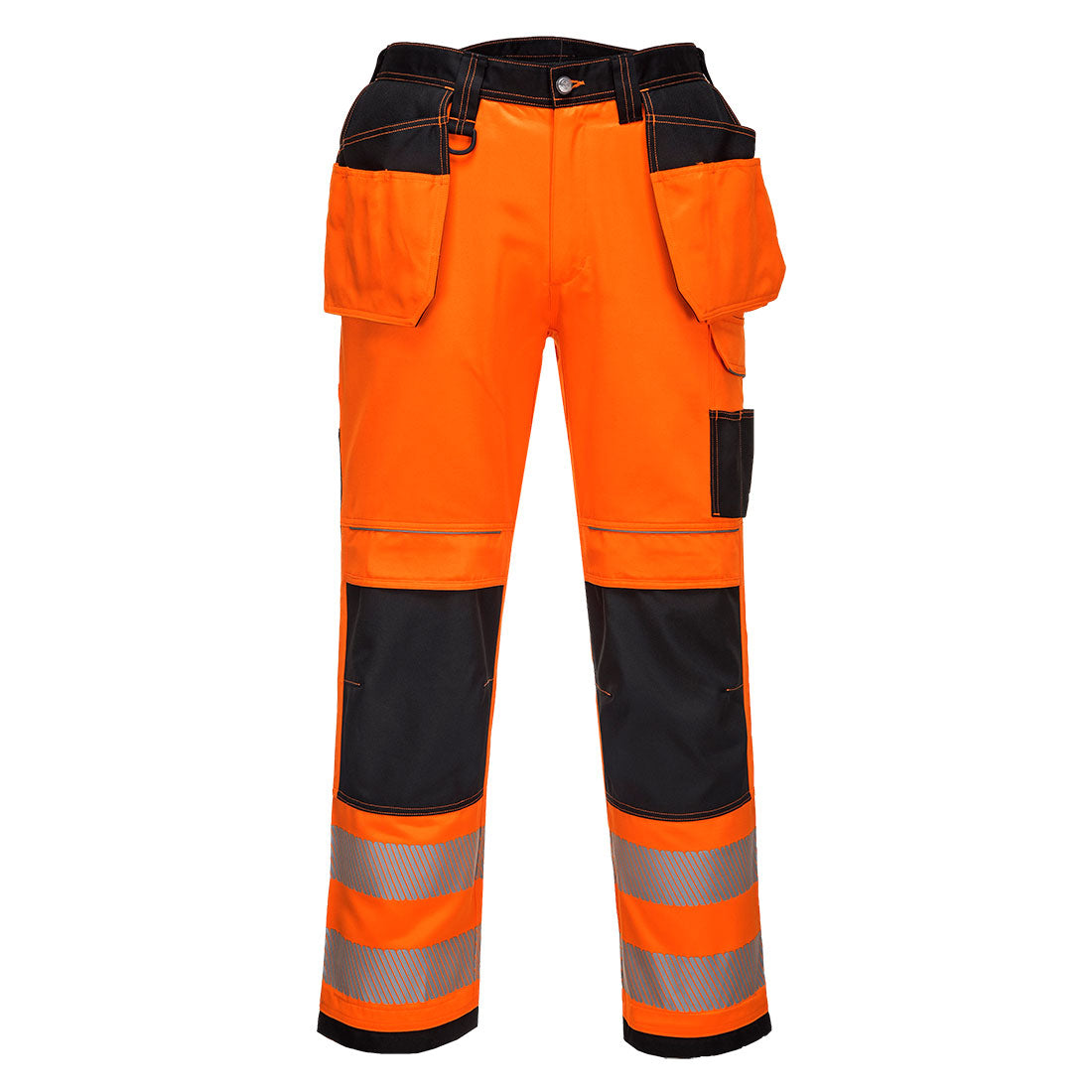 PORTWEST PW3 HI VIS HOLSTER WORK TROUSERS - ORANGE / BLACK