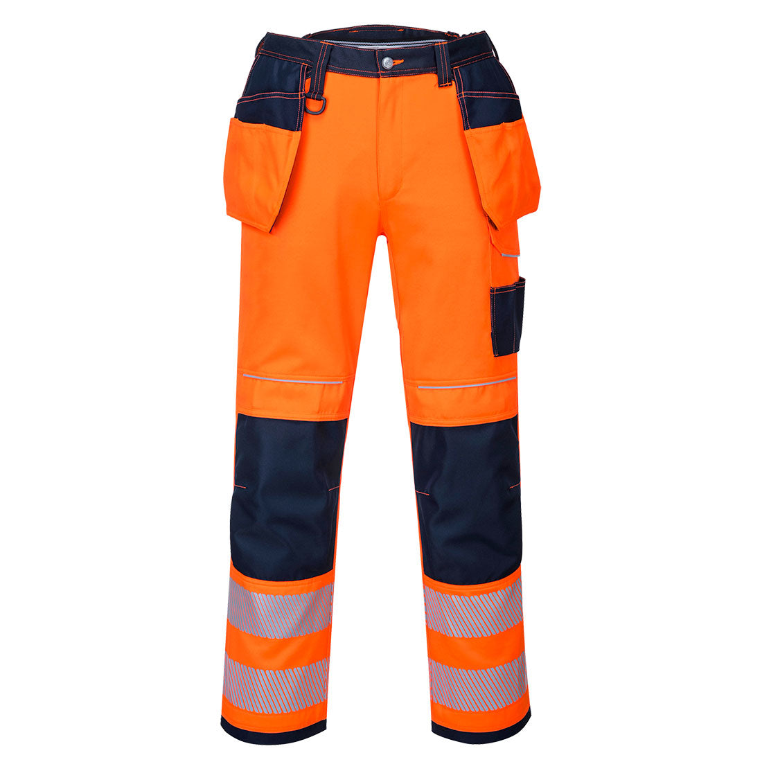 PORTWEST PW3 HI-VIS HOLSTER WORK TROUSER - ORANGE / NAVY