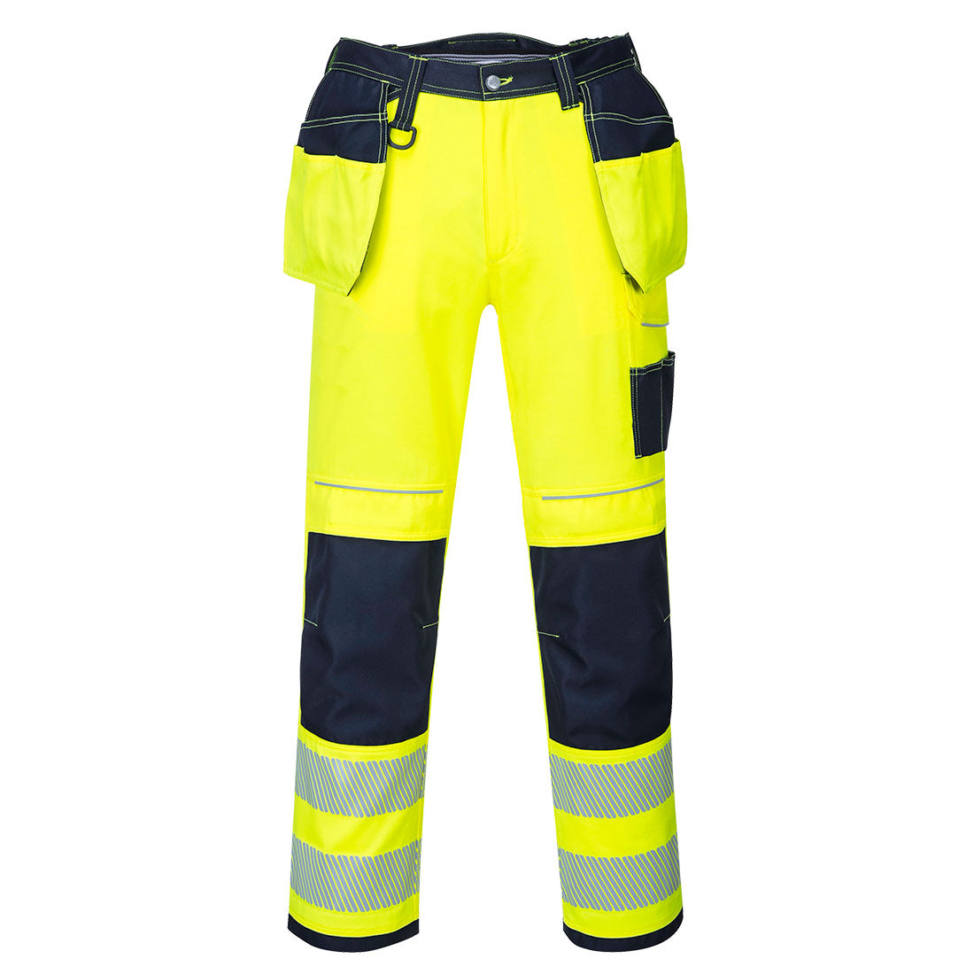 PORTWEST PW3 HI-VIS HOLSTER WORK TROUSER - YELLOW / NAVY